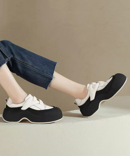 Beige Platform Faux Leather Splicing Flat Shoes