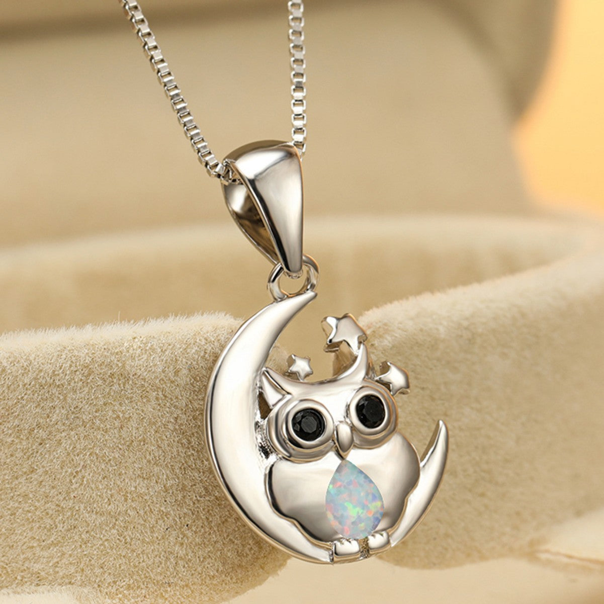 Whimsical Opal Owl Necklace