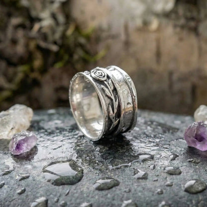 Silver Floral Engraved Statement Ring