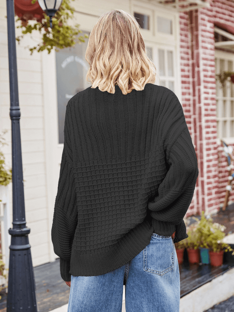 Tahoe Bound Waffle Knit Sweater - Black