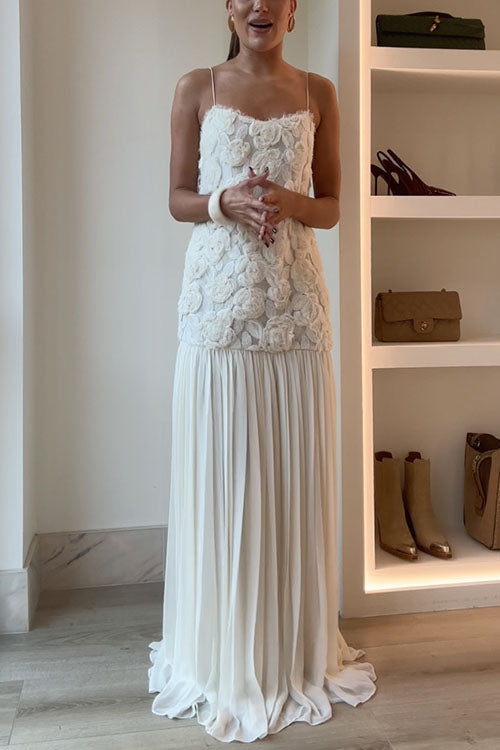 Moxidress Spaghetti Strap Applique Patchwork Maxi Dress