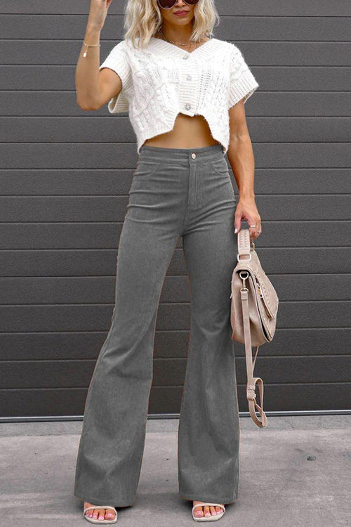 Moxidress One Button Corduroy Flare Pants With Pockets