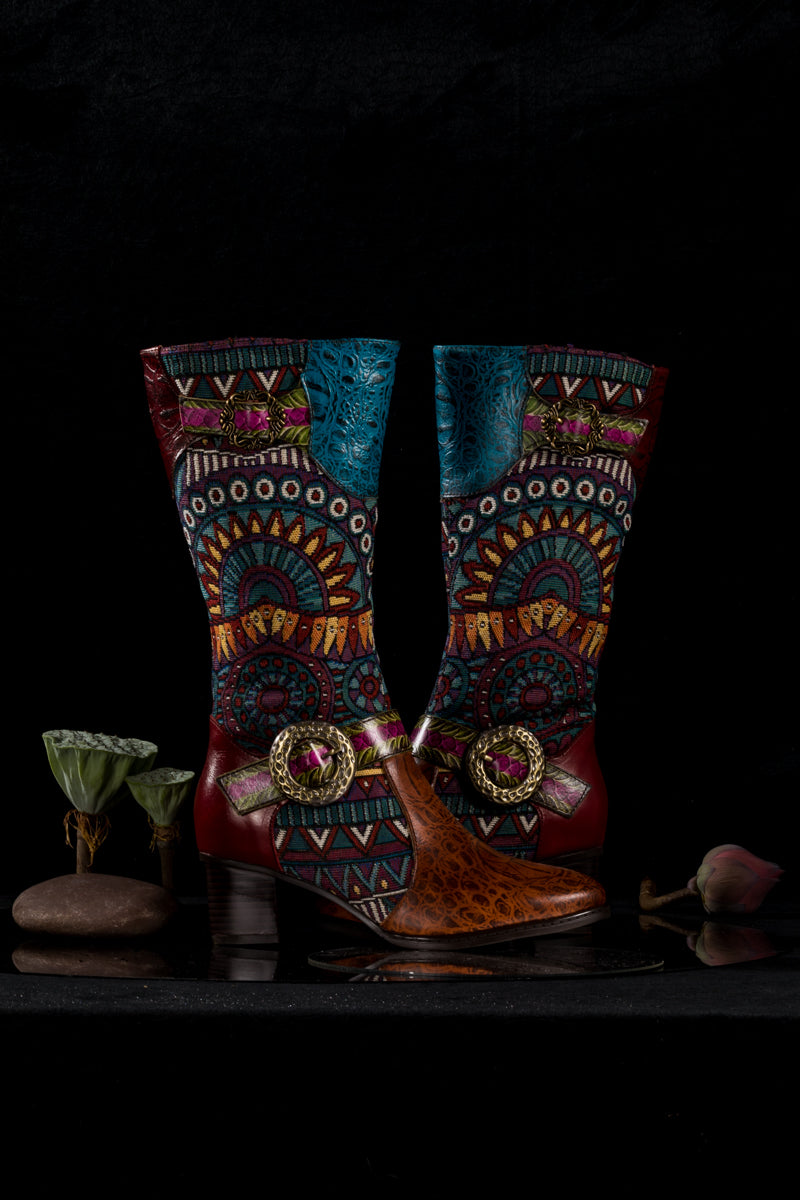 Soffia | Brown Patchwork Leather Knee Boot