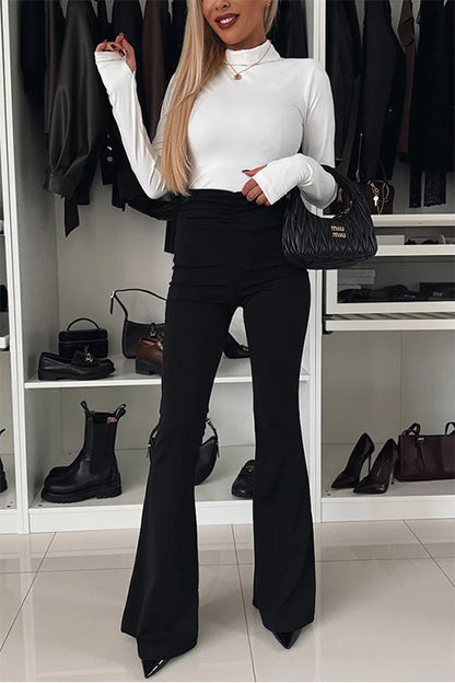 High Rise Ruched Bell Bottom Pants