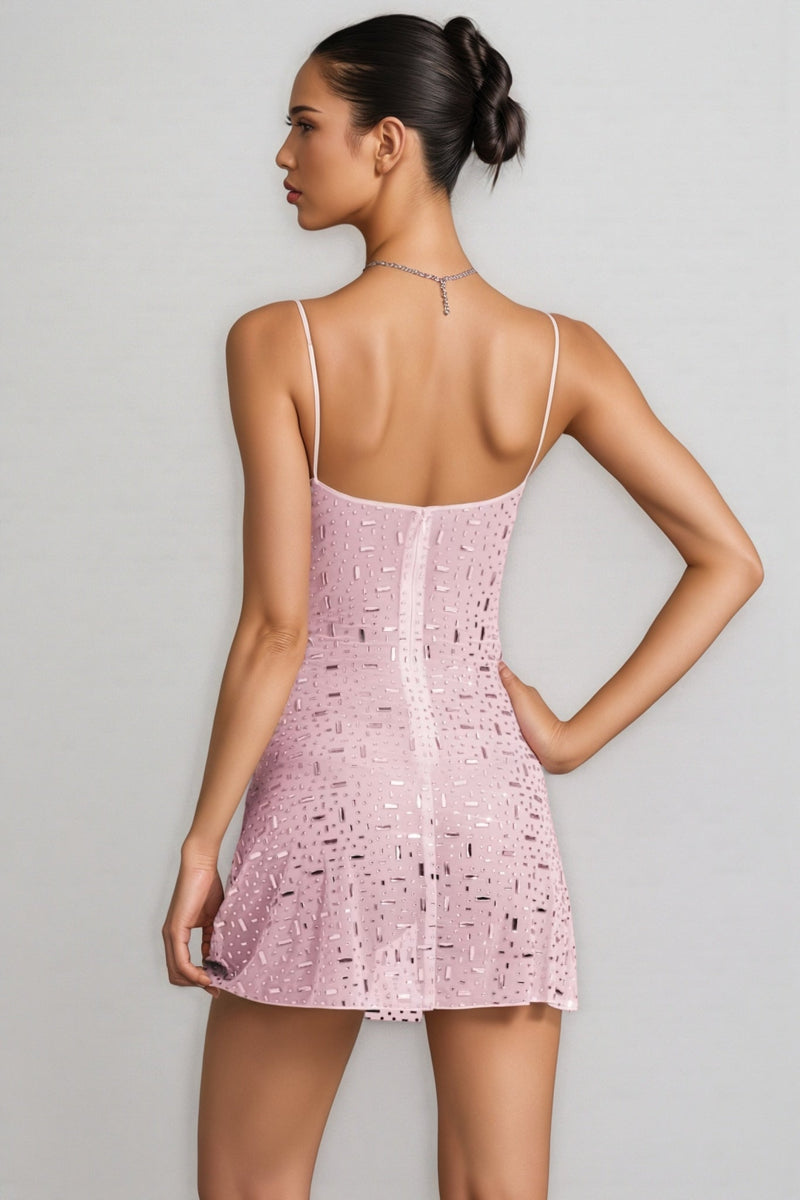 Kerra Sheer Embellished Square-neck Mini Dress