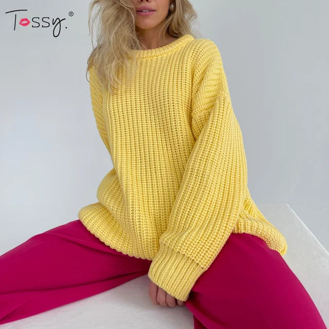Autumn Waffle Knit Oversized Green Sweater Long Sleeve Loose Thickening Pullovers Female Knitted Tops