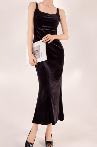 Velvet Strappy Backless Maxi Dress