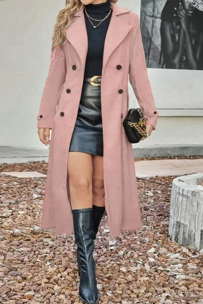 Wool Blend Lapel Double Breasted Overcoat
