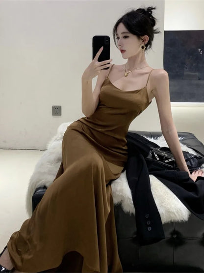 French Evening Party Dress Spaghetti Strap Long Dresses for Summer New Backless Slim Prom Robe Maxi Vestidos Mujer