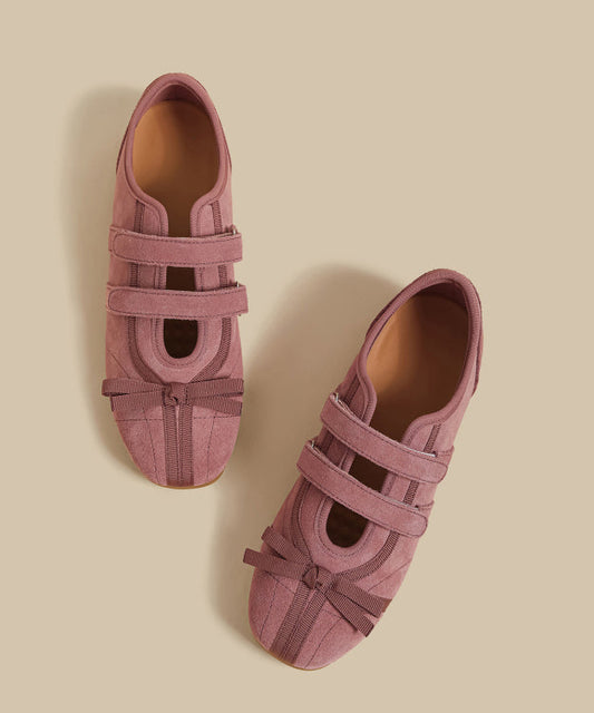 Rose Suede Splicing Flat Shoes for