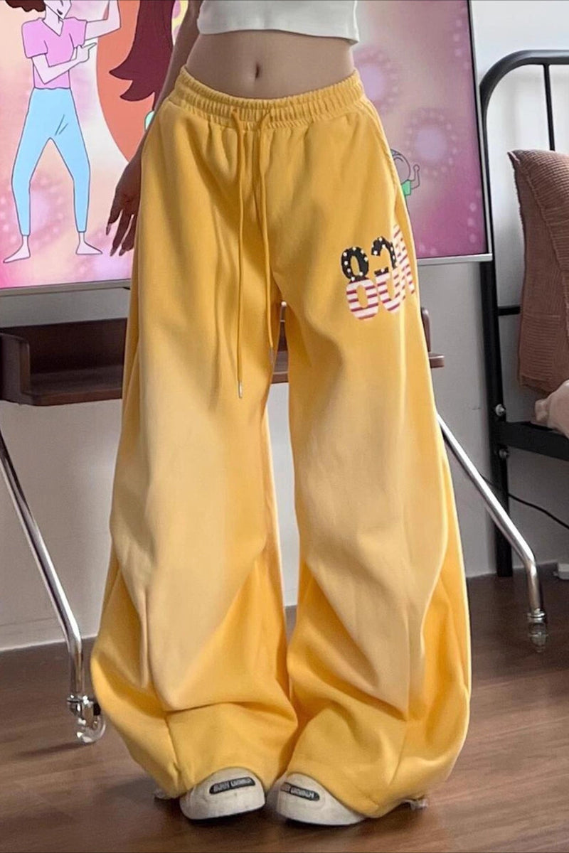 Yellow Graphic Loose Sweat Pants