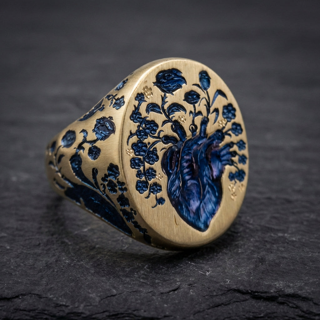 Vintage Blue Flower Gold Ring