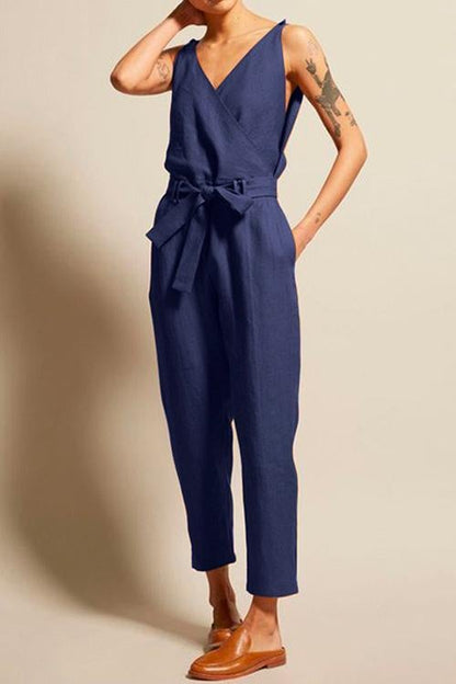 V Neck Sleeveless Wrapped Jumpsuit