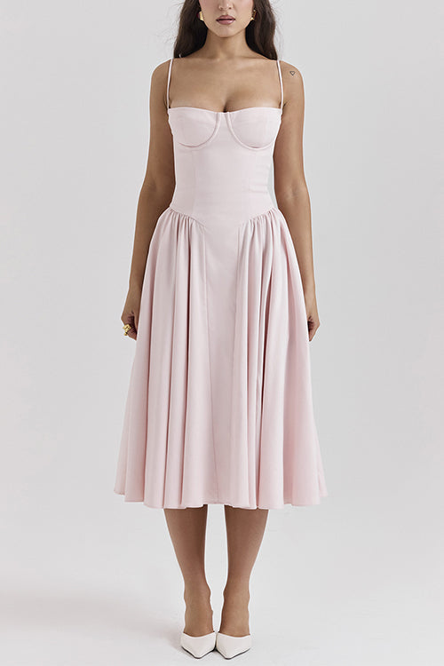 Spaghetti Strap Pocketed Corset Swing Midi Dress