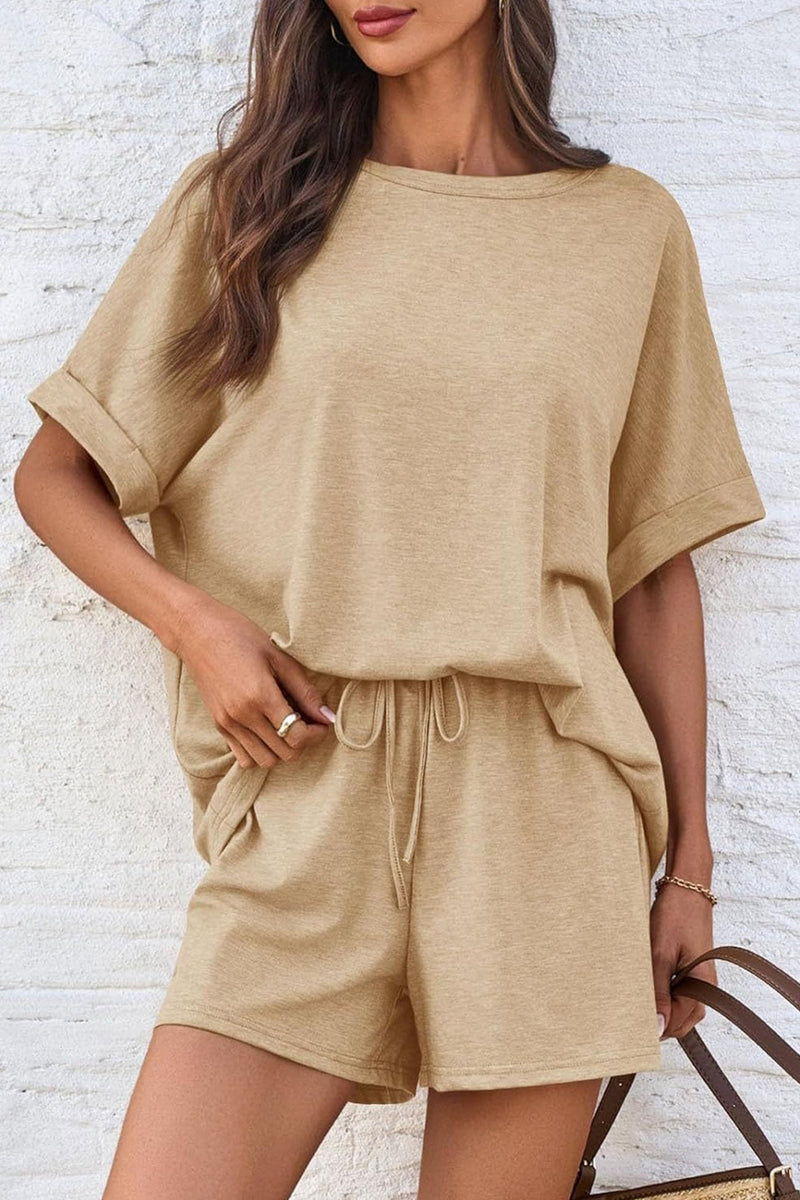 Color Bat Sleeve T-shirt Shorts Set