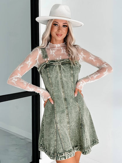 Sloane Relaxed Denim Overall Mini Dress - Green