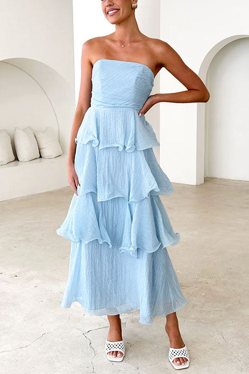 Moxidress Strapless Ruffle Layered Maxi Dress