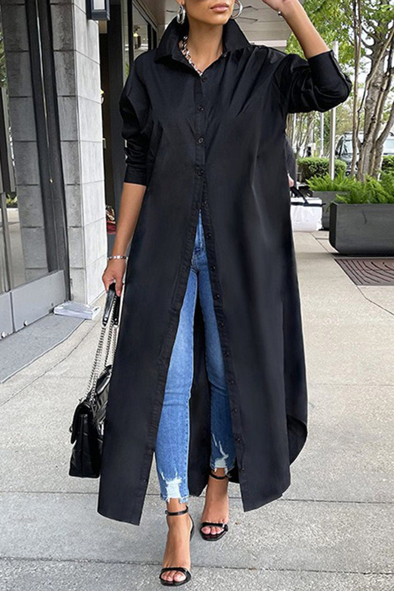 Color Single-breasted Long Blouse