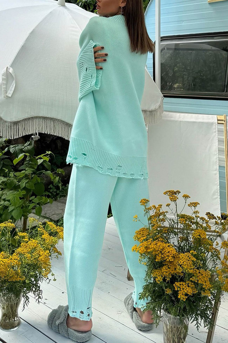Raw Edge Crew Neck Sweater Set