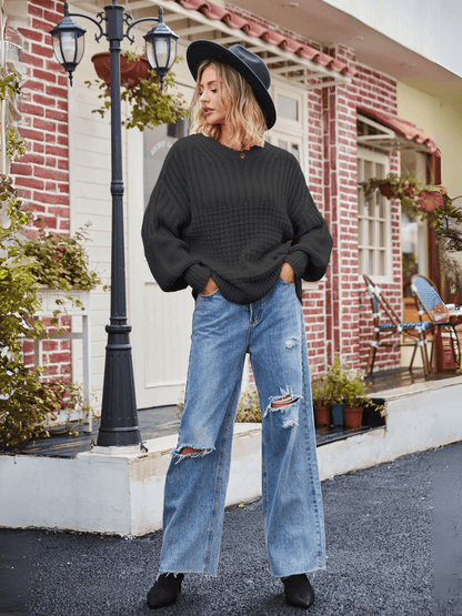 Tahoe Bound Waffle Knit Sweater - Black