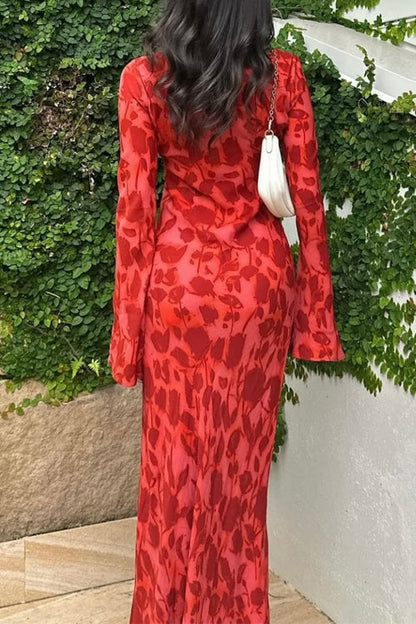 Moxidress Bell Long Sleeves Print Maxi Dress