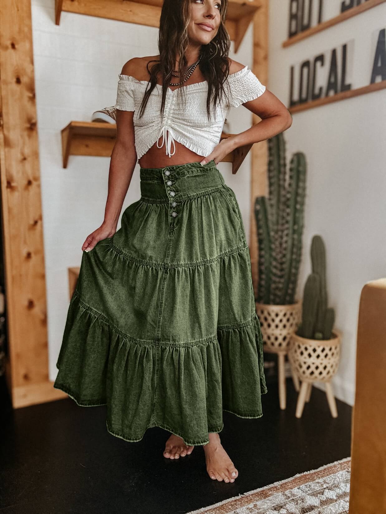Sandie Tiered Denim Maxi Skirt
