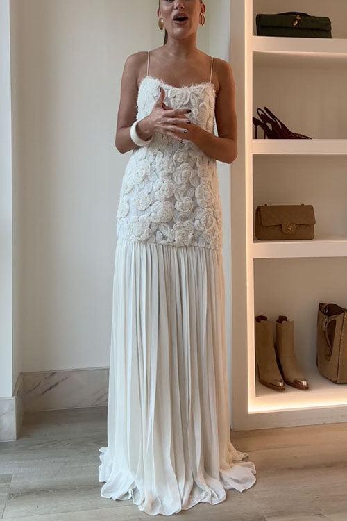 Spaghetti Strap Applique Patchwork Maxi Dress
