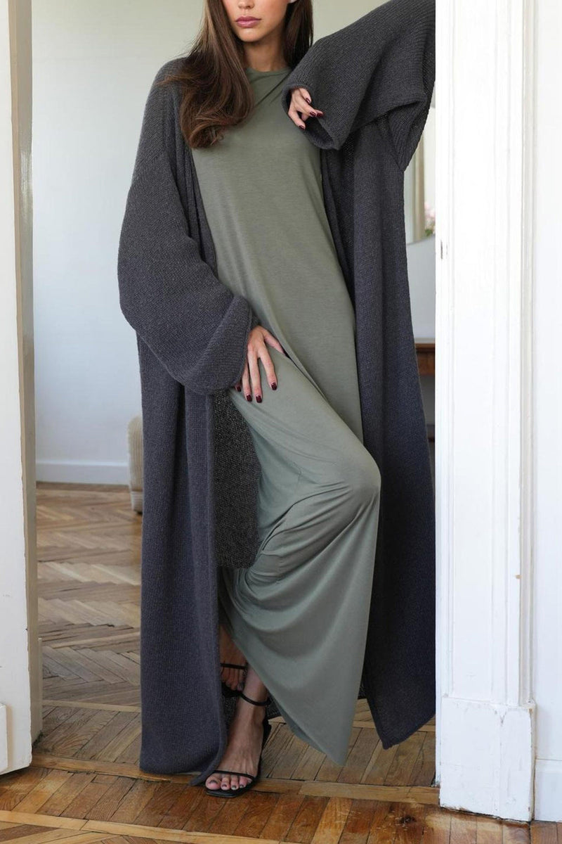 Color Open Front Long Cardigan