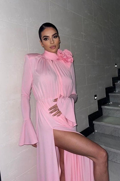 Cut-out Deep V Halter 3d Maxi Dress