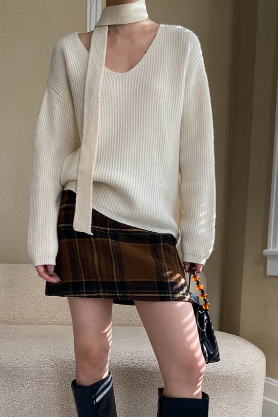 Plaid Color Block High Waist Skirt