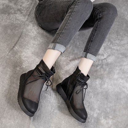 Retro Cowhide Mesh Flat British Style Heels
