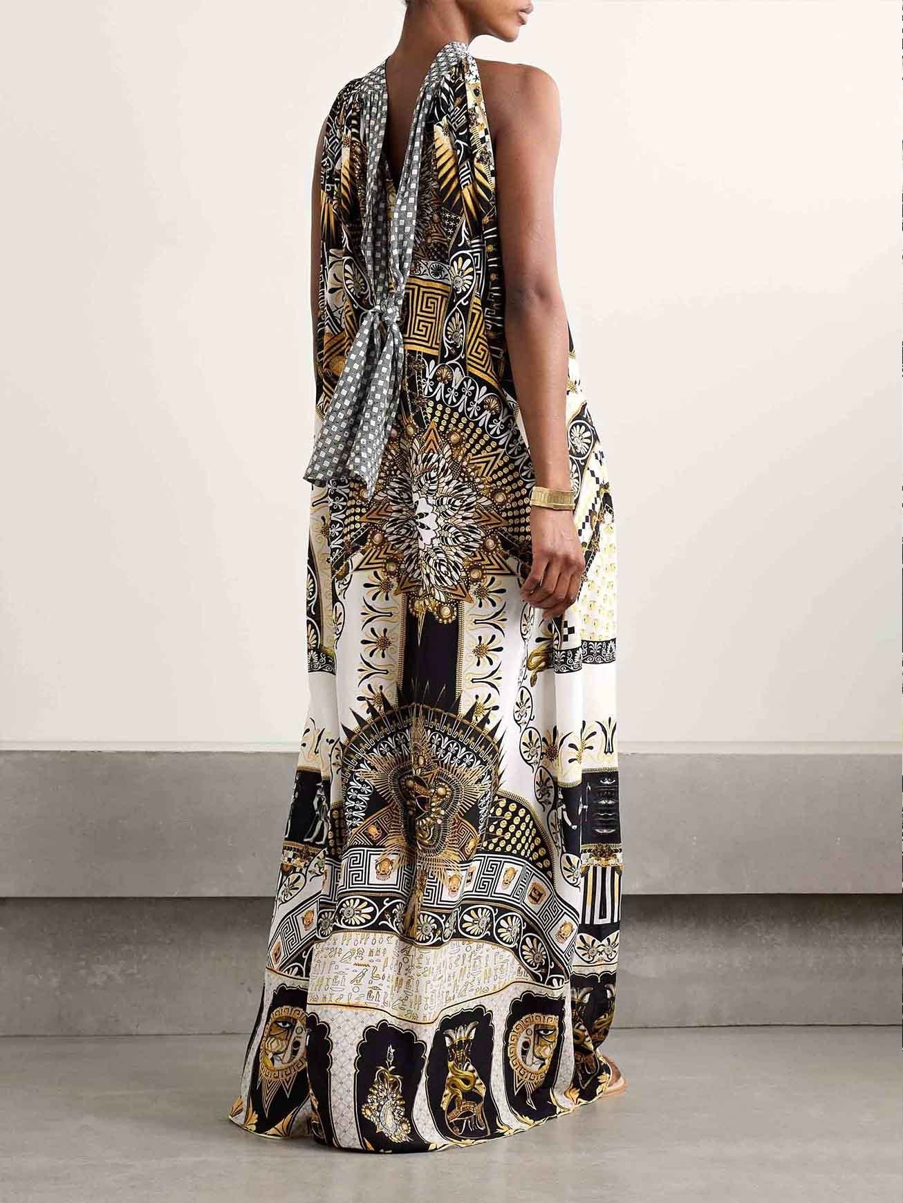 Unique Retro Pattern Print Maxi Dress
