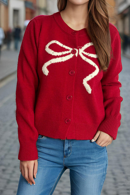 Bow Jacquard Round Cardigan