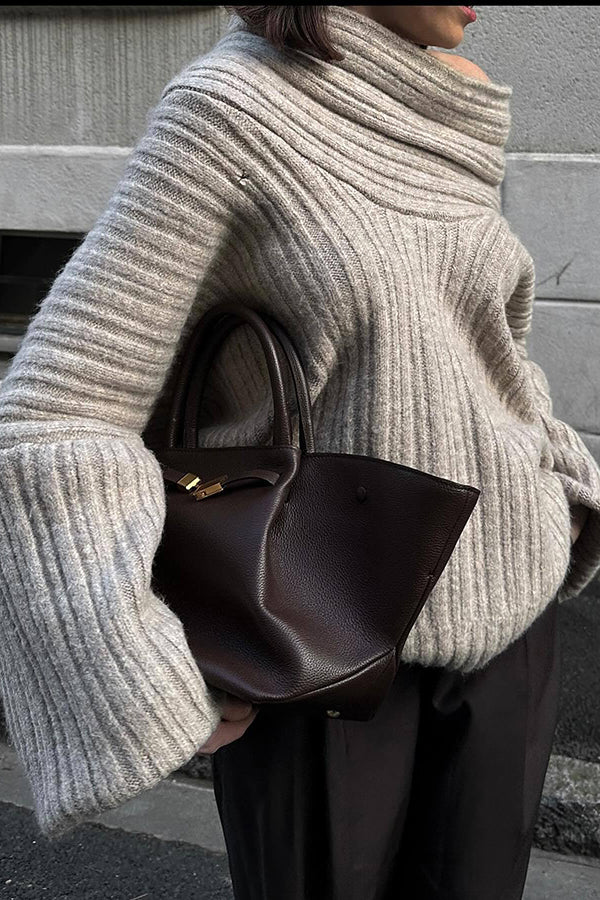 Fashionable Irregular Collar Loose Knitted Sweater