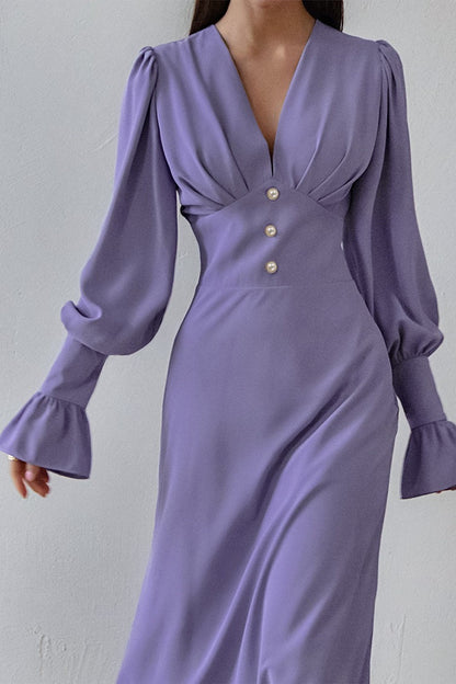 Lantern Sleeve V-neck Bodycon Maxi Dress