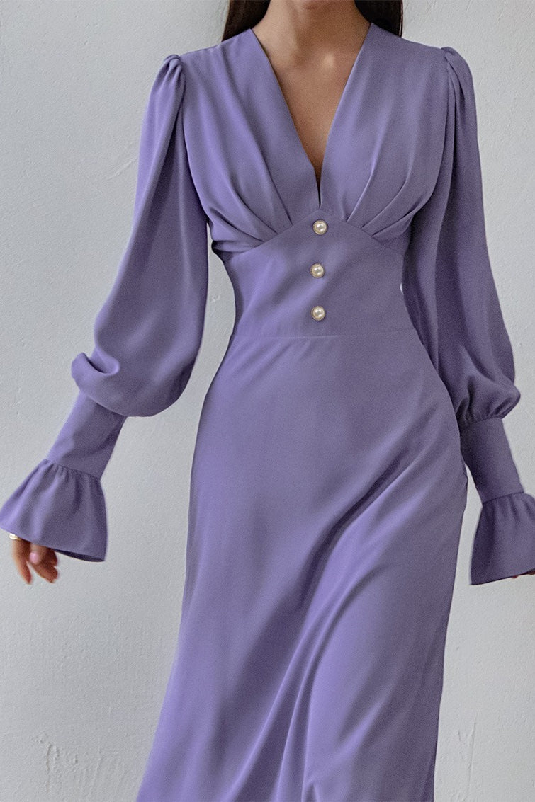 Lantern Sleeve V-neck Bodycon Maxi Dress