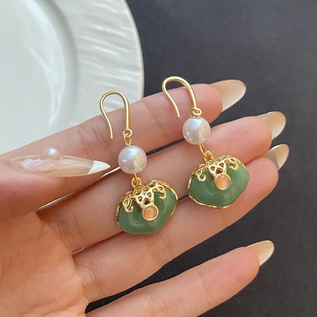 Elegant Jade Pearl Earrings