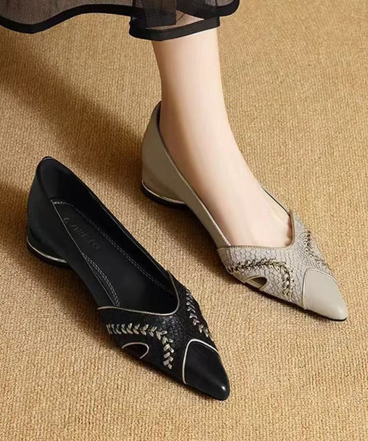Splicing Flat Feet Shoes Black Faux Leather Pointed Toe