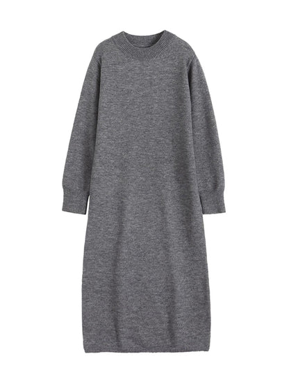 Urban Loose Long Sleeves Color Round-neck Sweater Dresses