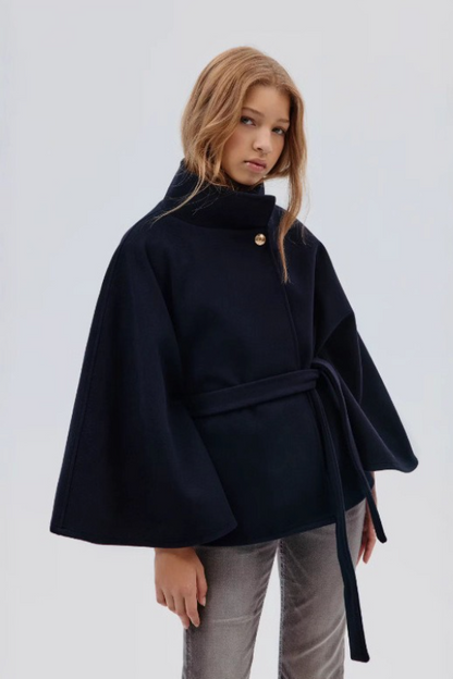 Waist Tie Wool Cape Coat