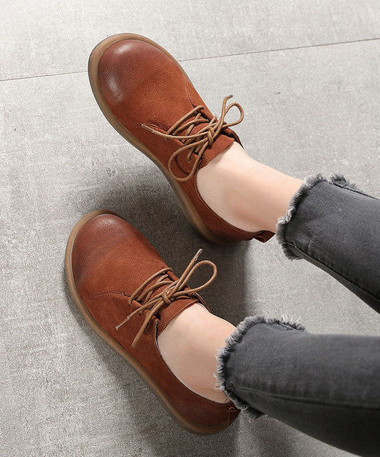Handmade Caramel Flat Shoes for Lace Up Flat Feet Shoes