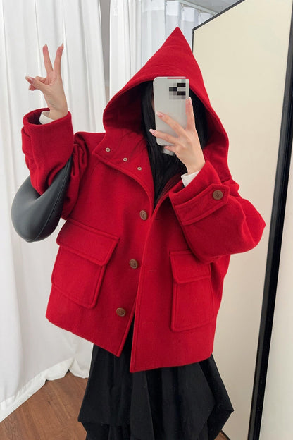 Pointed Hood Button Coat