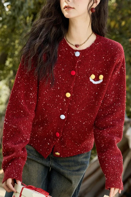 Smile Embroidery Wool Cardigan