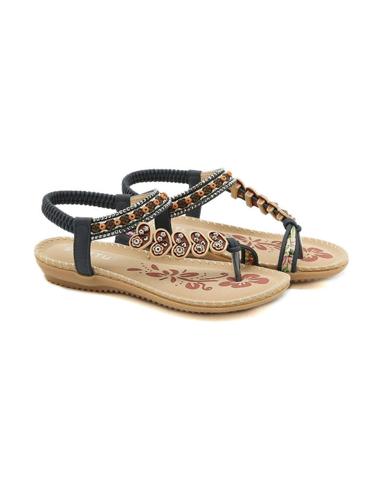 Black Heart Trimed Slide Flat Sandals - Siketu