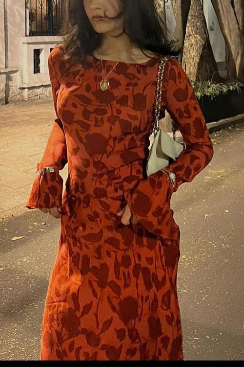 Bell Long Sleeves Print Maxi Dress