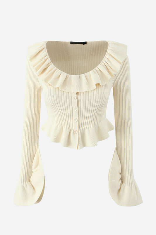 Long Sleeve Ruffle Knit Cardigan
