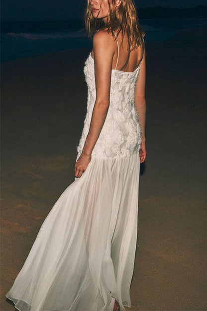 Moxidress Spaghetti Strap Applique Patchwork Maxi Dress