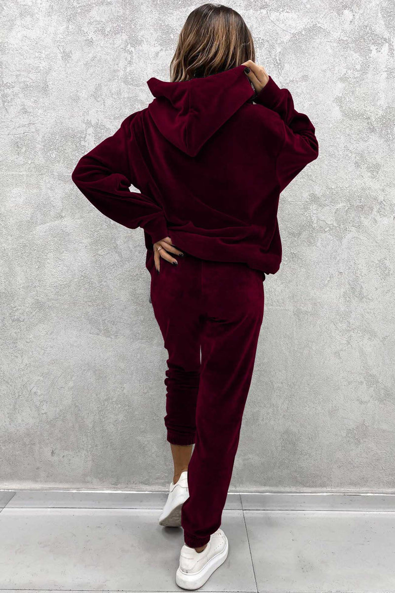Velour Color Hoodie Long Pants Set
