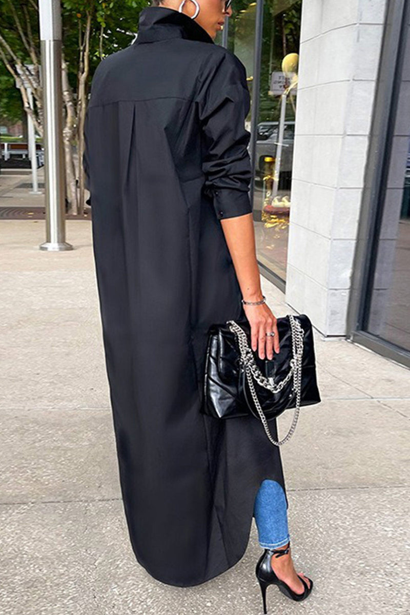 Color Single-breasted Long Blouse
