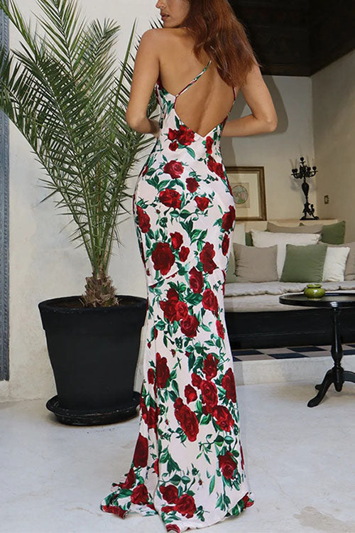 Spaghetti Strap Open Back Print Maxi Dress
